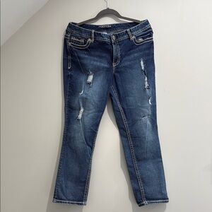 Maurices Dark Blue Distressed Straight Leg Jeans